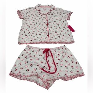 NWT Betsey Johnson Cherry Print 2 pc pajama pj's Set Size L
